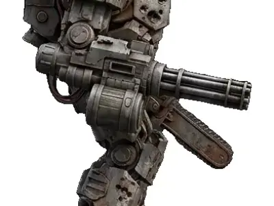 COMBAT MILITARY ROBOT WITH BATTLE DAMAGE 3D print model