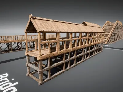 Medieval Wooden Bridges Pack Low-poly 3D model