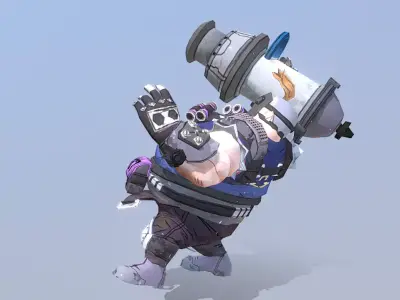 Big Cannon Warrior Firing Ammo FBX png 3D model