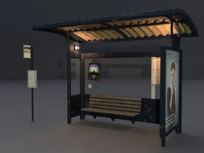 Bus station with timetable pole PBR  3D model