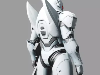 White Cyber Combat Soldier Low-poly 3D model