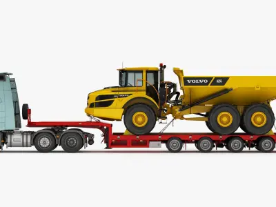  Volvo FH and Articulated Truck VOLVO A25G on Lowboy Trailer 