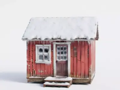 Stylized Rustic Winter Cabin 3D Model Low-poly 3D model