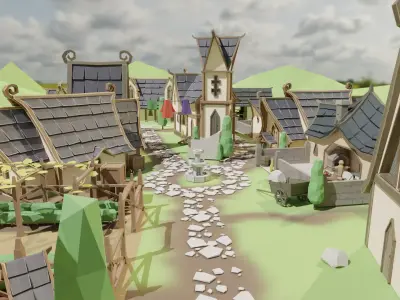Elf Village pack Low-poly 3D model