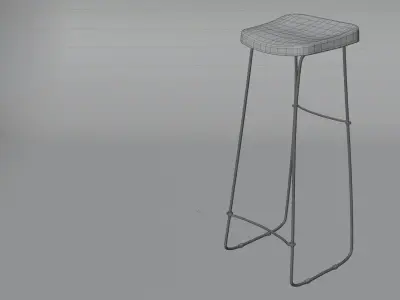 bar stool with square wooden seat and steel legs  3D model