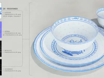 Chinese Porcelain Dinnerware Low-poly 3D model