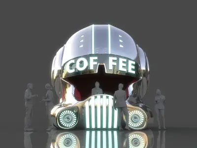 Helmet-Themed Coffee Shop 3D model