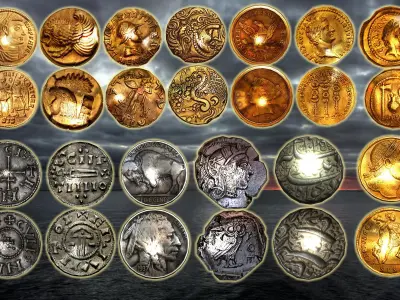 ancient coins colection Low-poly 3D model