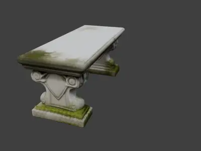 Ornate Mossy Stone Garden Bench 3D model