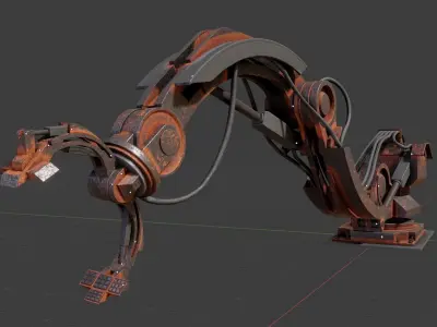 Rigged Industrial Robot Arm Rusty Version Low-poly 3D model