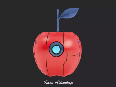 Robotic Apple 3D Futuristic Sci-Fi Fruit Low-poly 3D model