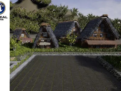 Shirakawago Village Set Low-poly 3D model