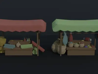 Cartoon eastern market Polygonal Style Low-poly 3D model