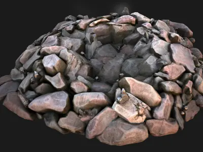 Tin Ore Deposits Minerals in Rocks Low-poly 3D model