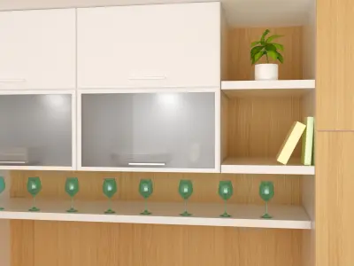 modern kitchen interior with parquet floor 3D model