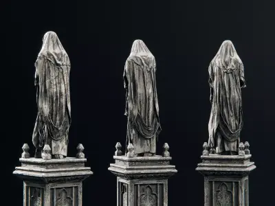 Stone Statues on Podeum Low-poly 3D model