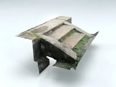 Stairs old stone staircase with grass growing Low-poly 3D model