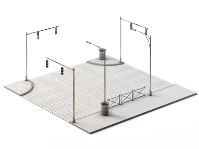 T Crossing Set 14m x 14m Low-poly 3D model
