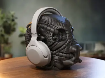 Skull robot dragon Headphone Stand Cyborg skull dragon  3D print model