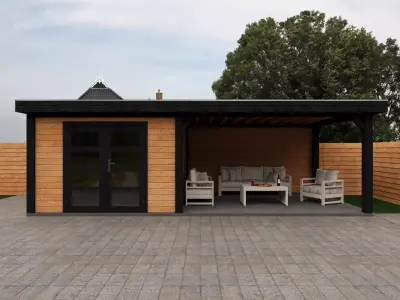 Wooden Garden House with Pergola 3D model