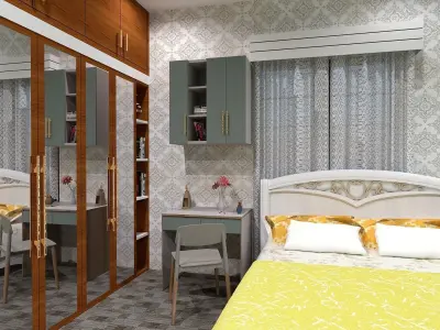 MODERN WARDROBE WITH SIX DOORS MIRROR AND READING TABLE  3D model