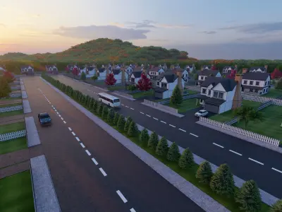 3D Neighborhood Model 6 residential street at sunset 3D model