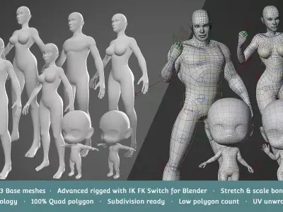 Base Meshes Character Starter Kit Low-poly 3D model