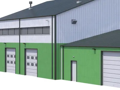 Industrial Building 9 Green Low-poly 3D model