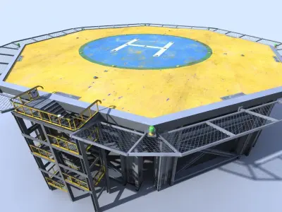 Helicopter industrial landing pad Orange - helipad - airfield  Low-poly 3D model