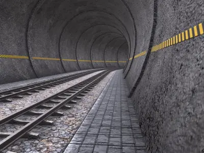 Modular Tunnel with Rail PBR Low-poly 3D model