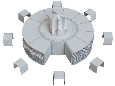 Fireplace circular fire pit with chairs 3D model