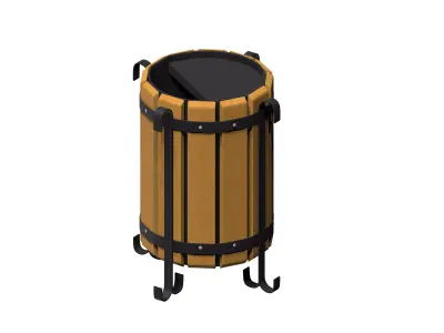 Wooden circular cage type trash can with metal feet Low-poly 3D model