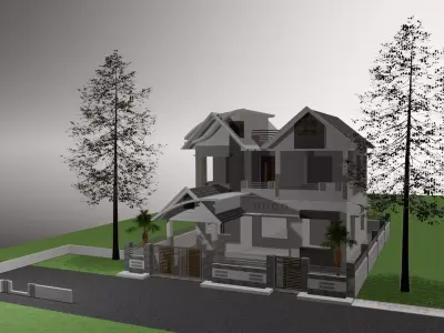 3d model of house and trees 3D model