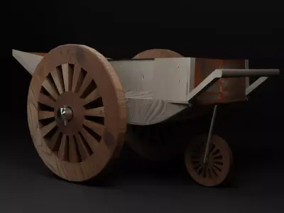 Ancient Medieval Wooden Cart with Rusty Metal Details Low-poly 3D model