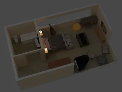 Bedroom living room with piano Free low-poly 3D model