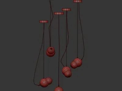 Maggie gold pendant light with balls hanging from it 3D model