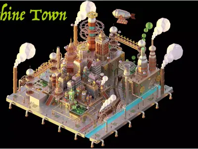 Machine Town Low Poly Low-poly 3D model