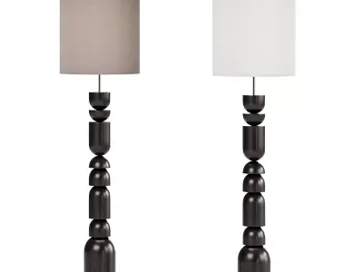 Aska charred wood and natural linen floor lamp 3D model