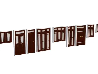 Timber door window 3D model