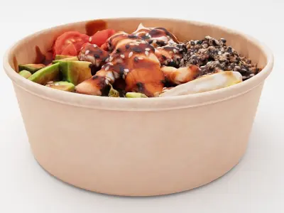 Poke bowl with striped prawn or caramote prawn tomato avocado 3D model