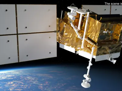  Space Satellite Equipped with Solar Panels 