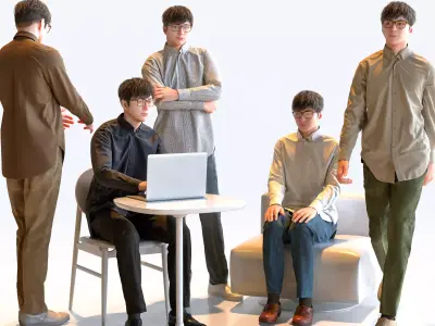 Posed Asian Casual Man - 5 Pack 2 - C1-M2E 3D model