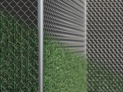 Procedural Chain Link Fence With Faux Hedge Slats 3D model
