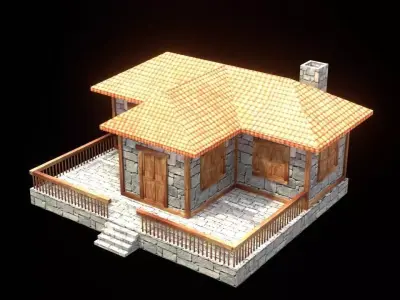 medieval house low poly village town residential game ready 22 Low-poly 3D model