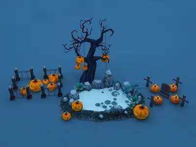 Cartoon Halloween Farm  Low-poly 3D model