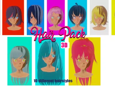 Hair Pack 10 Models  Low-poly 3D model
