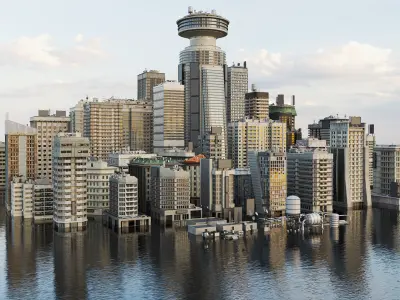 Building Skyscraper City Town Downtown Office Space Work Street Low-poly 3D model 13