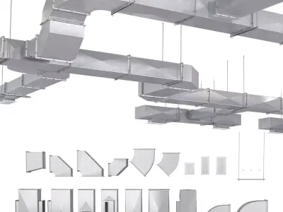 Ventilation system with pipes and fittings 3D model