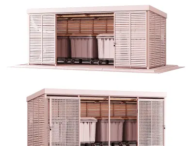 Garbage bins containers with fencing 3D model