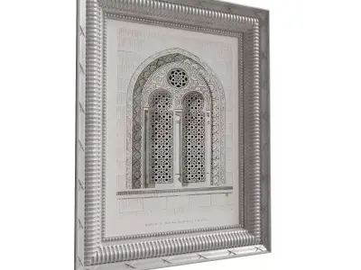Classic muslim islamic wood frame window frame drawing 3D model